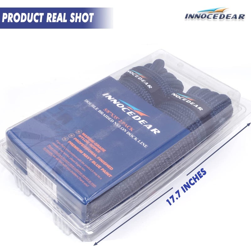 INNOCEDEAR 2 Pack Premium Navy Blue Dock Lines - 5/8" x 35' with Eyelet.Double Braided Nylon Dock Line/Mooring Lines.Hi-Performance Marine Boats Ropes - Image 2